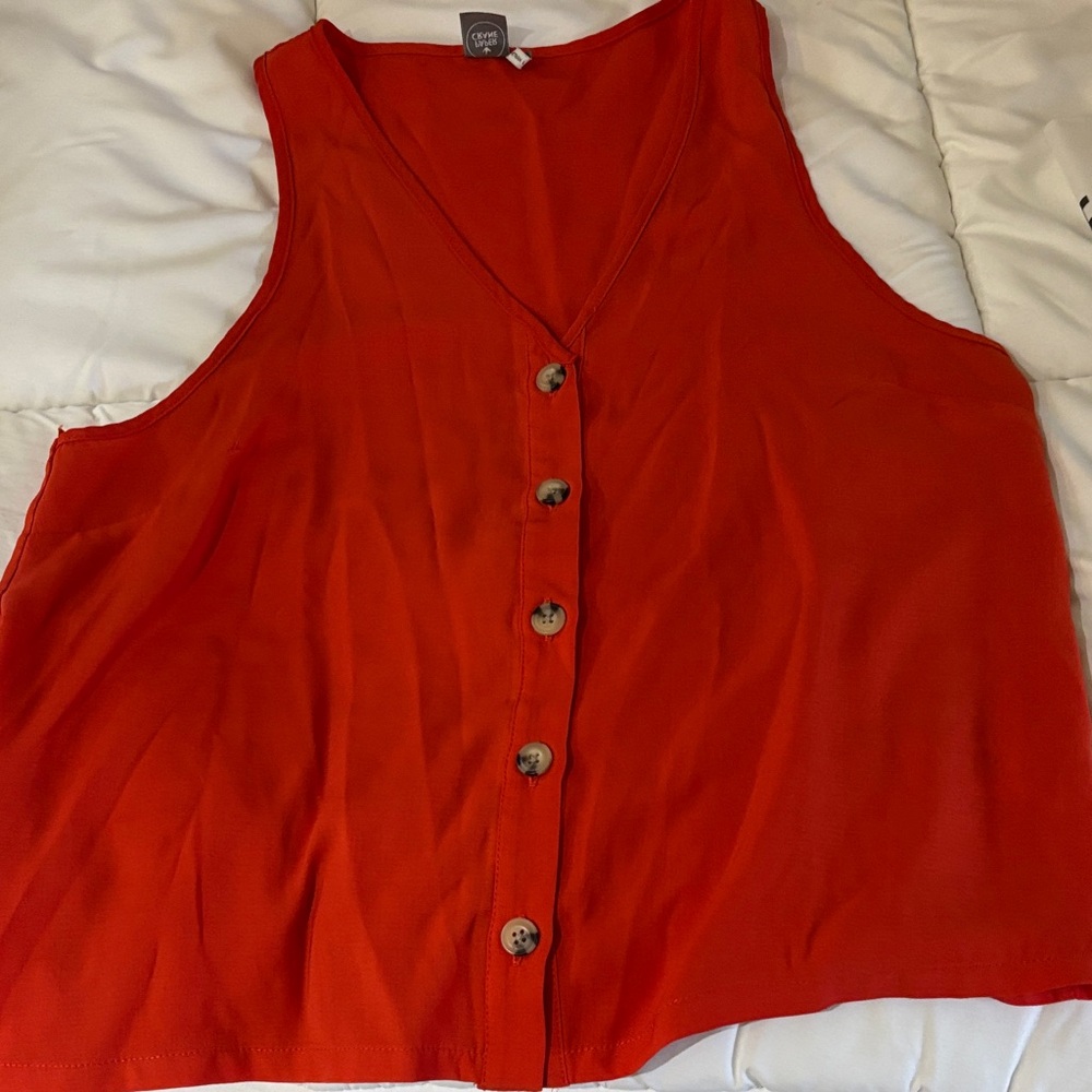 Paper Crane Orange Sleeveless Button-Up Tank Top